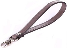 Leather Wrist Strap Wristlet for Purse Plain Leather Black With Silver Clasp