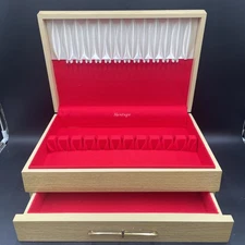 1950-60s Flatware Silverware Box Felt Red Lining Drawer Heritage Blonde