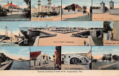 St Augustine FL Florida Fort Marion Alcazar Hotel City Gates Vtg Postcard A18
