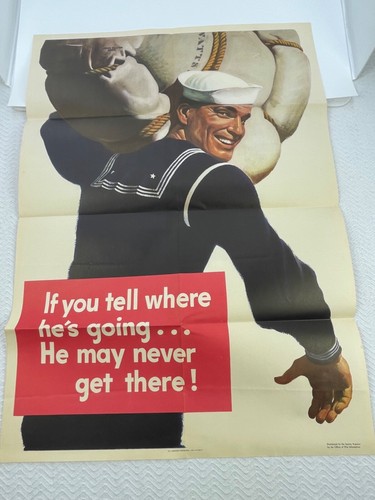 Affiche originale vintage de la Seconde Guerre mondiale si vous dites où il va soldat de la marine 1943 - Photo 1/16