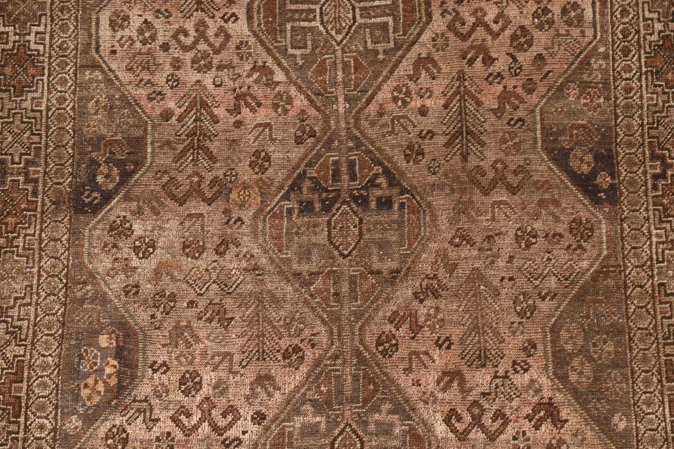 Alfombra antigua 5x6 pies anterior a 1900 Qashqai geométrica oriental hecha a mano alfombra de decoración del hogar Foto 3 de 4