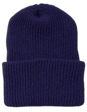 Made in USA Purple Warm Knit Roll Watch Cap Knitted Beanie Hat Winter Unisex