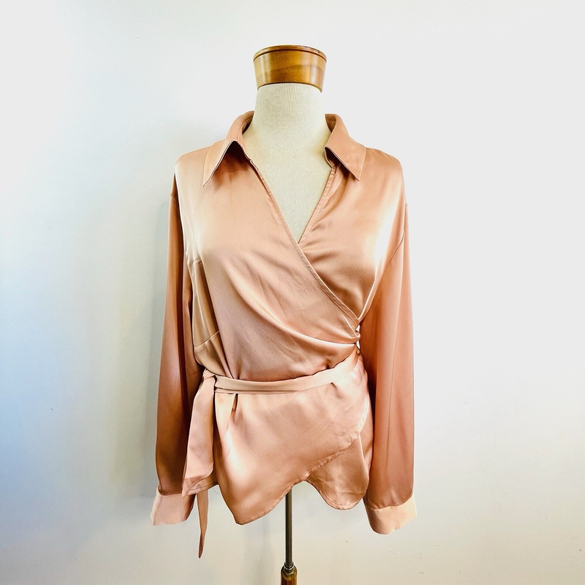 Eloquii Size 20 Orange Pink Satin Wrap Top Blouse Designer NWT