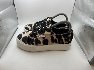 Superga Platform Cheetah Sneakers Womens Tan Black Animal Print Chunky 