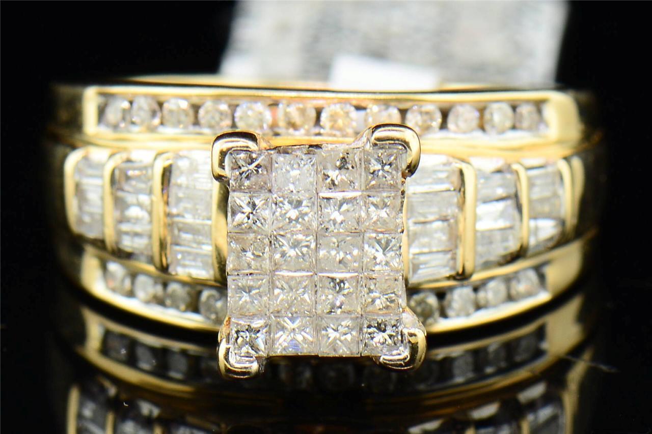 Diamond Engagement Ring 14K Yellow Gold Princess Round Baguette Cut 1 ...