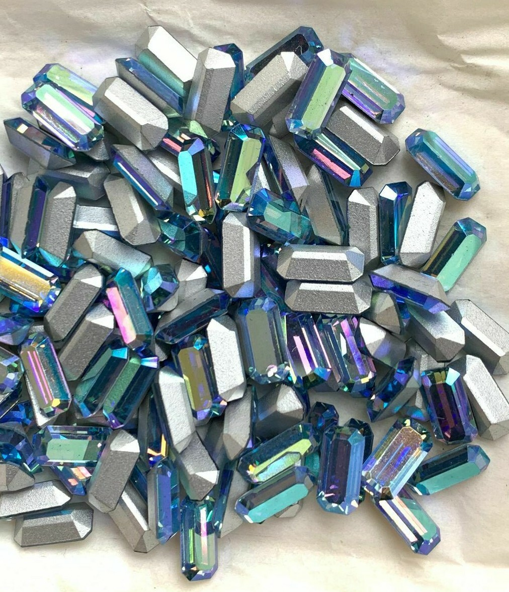 1 Gross Vintage Swarovski 10x5mm Lt. Sapphire AB Rhinestones - A176