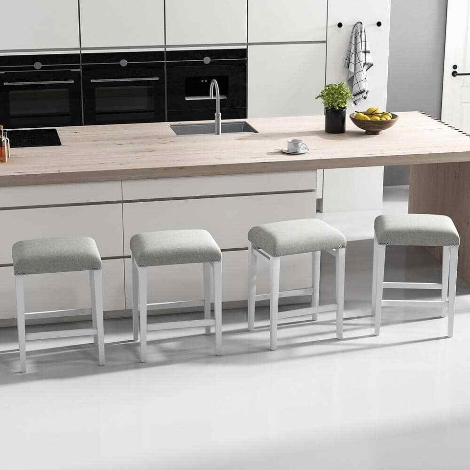 24.5 in. Gray Backless Wood Bar Stool Counter Height Kitchen Chairs