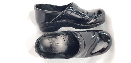 shiny black nursing clogs