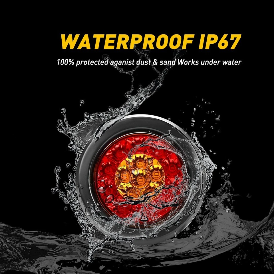 Luces de freno traseras LED redondas para remolque de 4 pulgadas 16 LED Foto 3 de 4