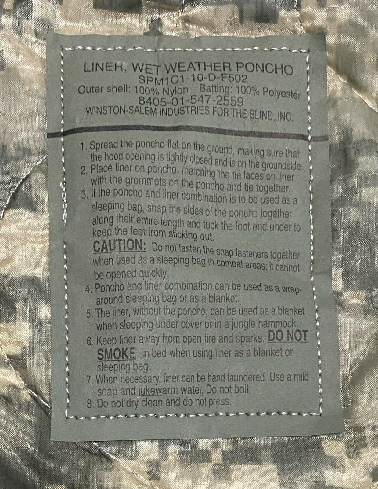 Doublure De Poncho Militaire USGI ACU – Le "Woobie" Magique Pour Temps Humide (Neuf)