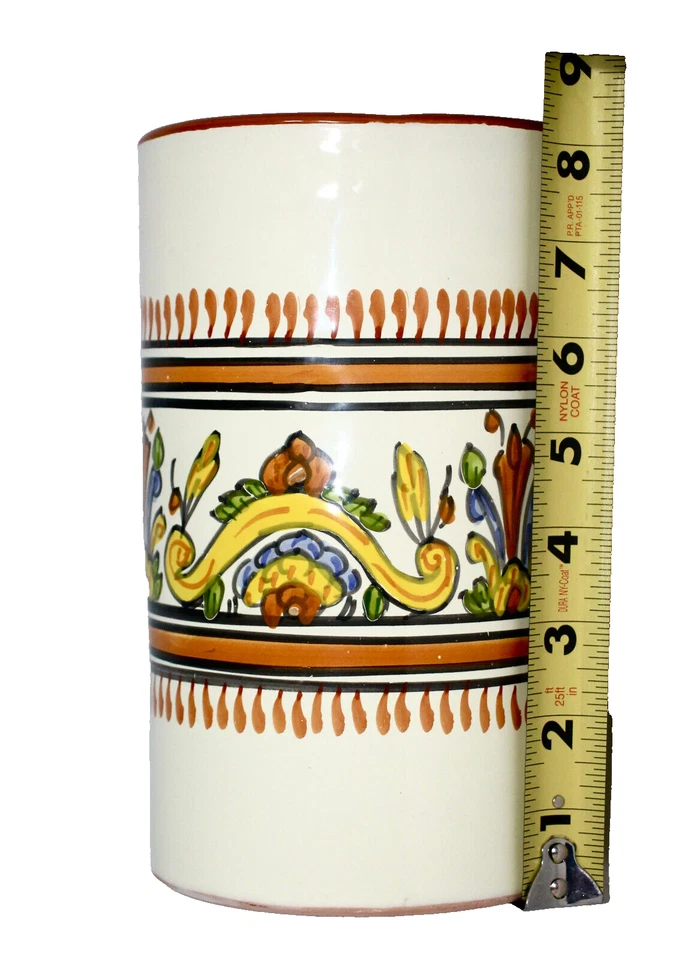 Jarrón con soporte para utensilios LE SOUK CERAMIQUE marrón crema amarillo floral 8 pulgadas de alto Foto 2 de 4