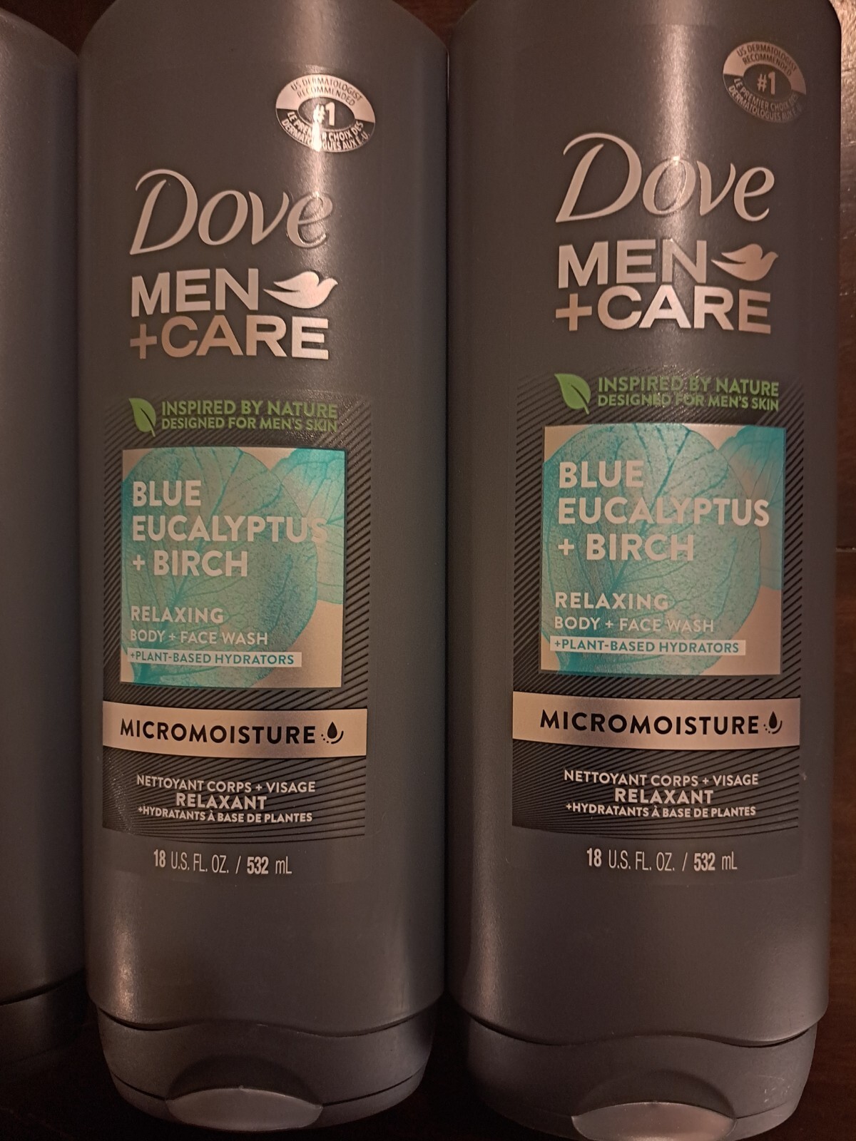 Dove Men+Care Body and Face Wash, Blue Eucalyptus+Birch 4 Pack/ 18 U.S