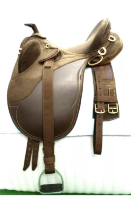 18, Chestnut Rosso: Selle Australienne Avec Pommeau En Cuir Lisse Complete Avec Etriers Sassinga Et Sangle Sartore 73320764