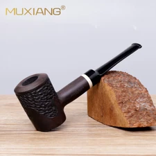 MUXIANG Carved Poker Ebony Wooden Tobacco Pipe 9mm Straight Stem Smoking Pipe