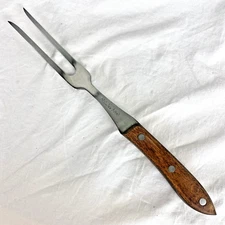 Vintage Interpur Japan Stainless Steel 12-inch Meat Carving Fork w/ Wood Handle