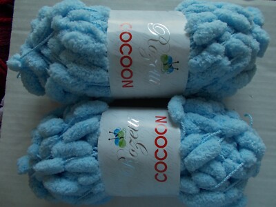 Rozetti Cocoon pom pom yarn, light blue, lot of 2 (44 yds ea)
