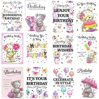 HEARTSTRINGS Cute Bear Cat Flowers Happy Birthday Card Various Designs Female Girl