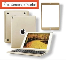 iPad Air /Pro 9.7 Bluetooth Keyboard Smart Folio Hard Case with Temprad Glass.