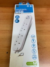 Masterplug 4-socket surge-protected extension lead with two USB 3 X FAST chargE