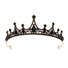 Black Crystal Tiara Crown for Women Gothic Gold Crown for Halloween, Weddings, a