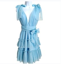 Womens Baby Blue Mini Dress Whimsical Coquette Twee Tiers Mesh Fairy L