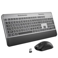 KOPJIPPOM Silent Wireless Keyboard and Mouse Combo - Keyboard with Large Prin...