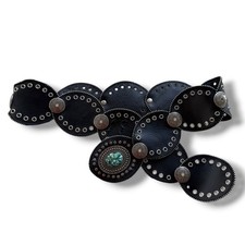 M/L Western Black Leather Concho Turquoise Chip WesternBoho Stud Hook Waist Belt