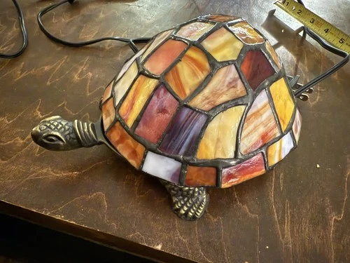 Vintage Tiffany Style Turtle Tortoise Stained Glass Table Night Light Lamp