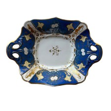Plato antiguo floral dorado azul cobal plato de cerámica alemán de principios del siglo XIX