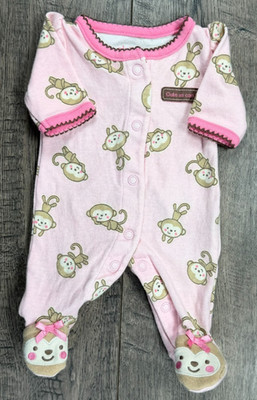 Baby Girl Clothes Child Mine Carter's Preemie Pink Monkey Footed Outfit