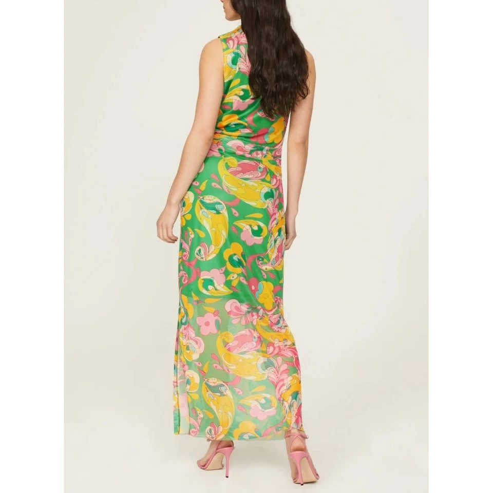 Vestido maxi Donna Morgan verde malha TAMANHO 8 Resort Paisley Bodycon designer $138 - Imagem 3 de 4