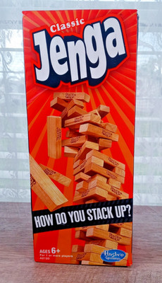 Classic Jenga Pull Stack Crash 54 Genuine Hardwood Stacking Blocks & Box