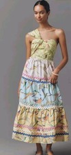 Farm Rio x Anthropologie One-Shoulder Tiered Midi Dress Hummingbird Large NWT