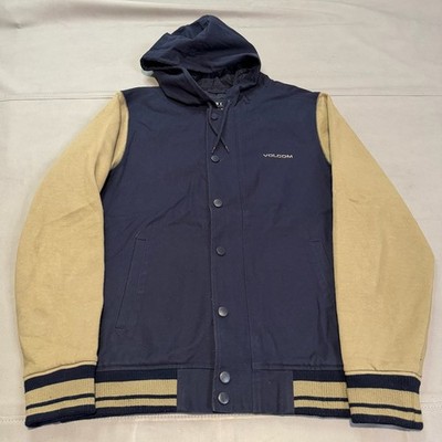Volcom Men Varsity Jacket Hoodie Skate Light Canvas Navy Skate Y2K Thrash-M-5774