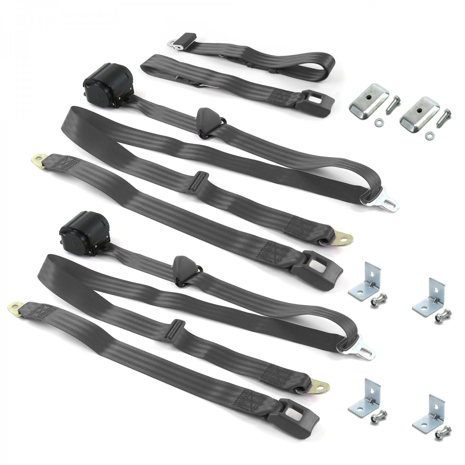 Chevy Bel Air 1949-1954 std 3pt Charcoal Bench Seat Belt Kit w/Brackets 3 Belts 