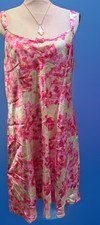 Womens XL Pink Yellow Floral Satin Babydoll Slip Dress Fairy Coquette Dainty Y2K