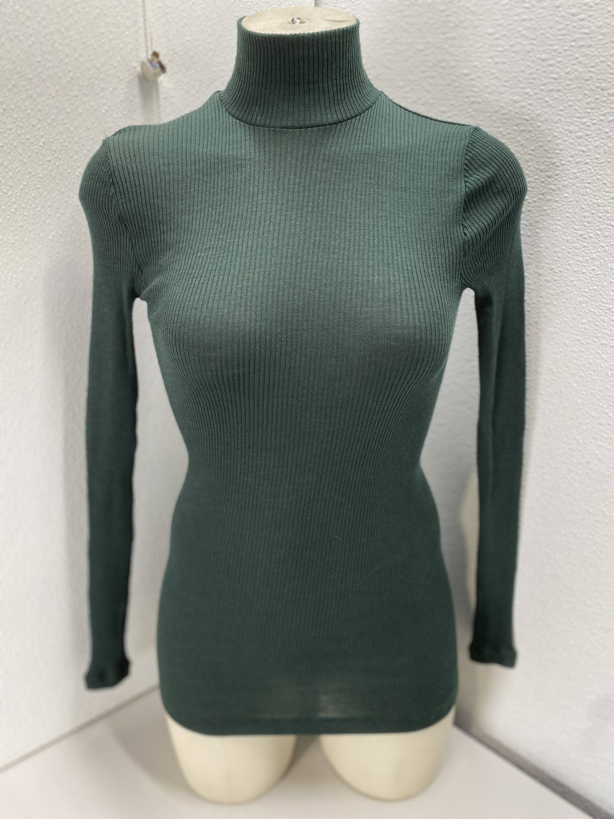 Hanro Womens Celeste Wool & Silk Turtleneck Top Size XS Dark Malachite Green