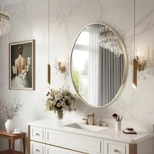 24"x36" Oval Bathroom Mirror Gold Oval Wall Mirror  Vanity Mirror of Metal Frame