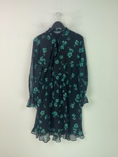 Sosandar Black Green Floral Mini Dress Long Sleeve Frill Hem Keyhole UK 18
