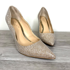 Badgley Mischka Jewel Women's Sz 7 Gold Glitter Slip On Pumps Party Holiday