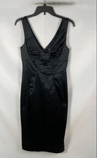 D&G Dolce & Gabbana Women's Black Satin V-Neck Bodycon Cocktail Dress Vintage