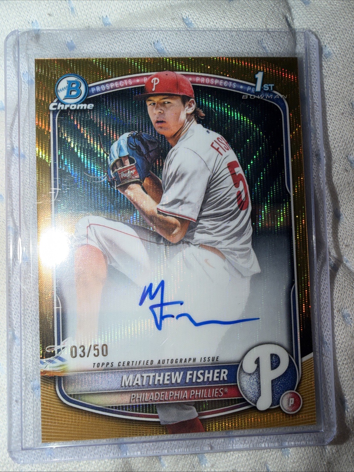 2025 Bowman Draft Matthew Fisher #CPA-MF Chrome Auto Gold Wave Refractor /50