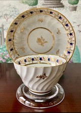 18th C. Chamberlain Worcester Fluted Porcelain Tea Bowl and Saucer #1