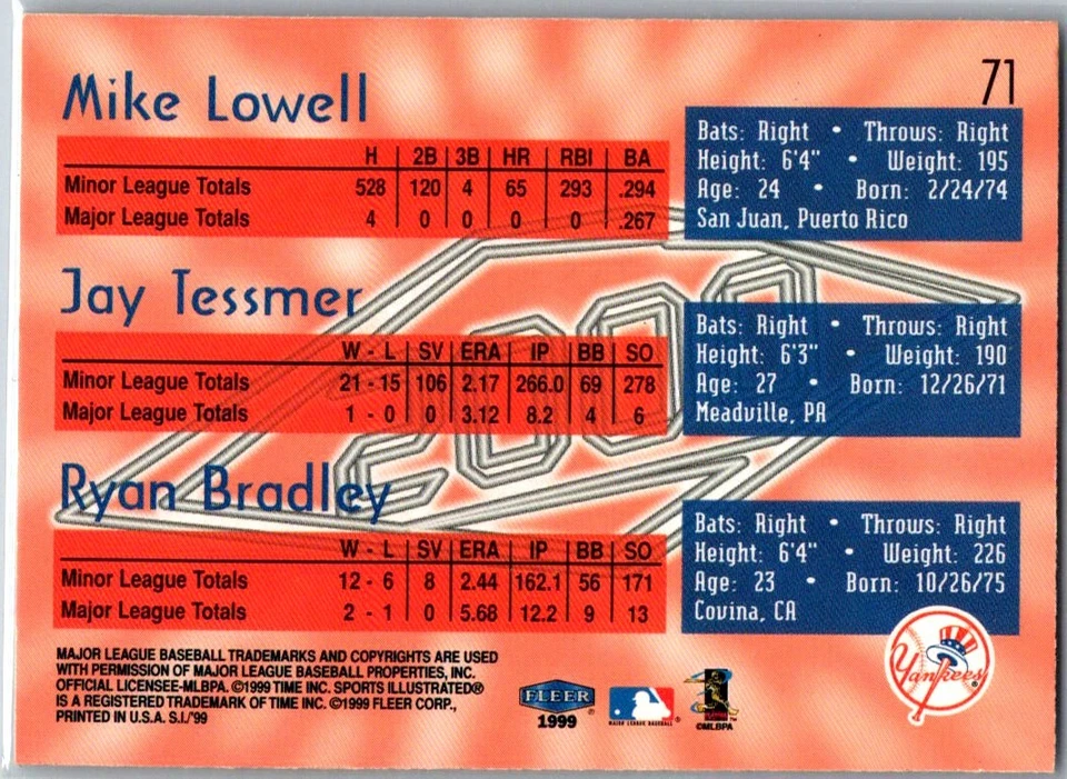 1999 Fleer Sports Illustrated Mike Lowell Jay Tessmer Ryan Bradley #71 - Image 2 of 2