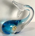 Murano Italy Art Glass Whale Blue/Clear Figurine Labeled VGC Venezia