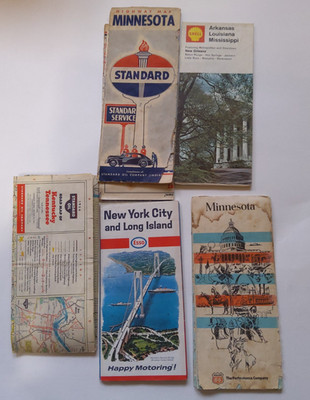 Oil Company Gas Station Road maps - Lot of 6 - vintage Standard,Schell, Esso