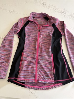 Womens Ideology Pink Stripe Full Zip Jacket Coat Thumbholes  Athletic Size Small