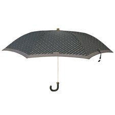 Vintage 70s Gucci Grey Pinstripe Monogram Leather Handle Parasol Umbrella Italy