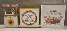 3x Thanksgiving Fall Decorations for Home, Wooden Pumpkin Fall Table Decor