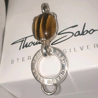Original Thomas Sabo Sterling Silber Carrier Tigerauge Charm Anhänger Selten UVP34 